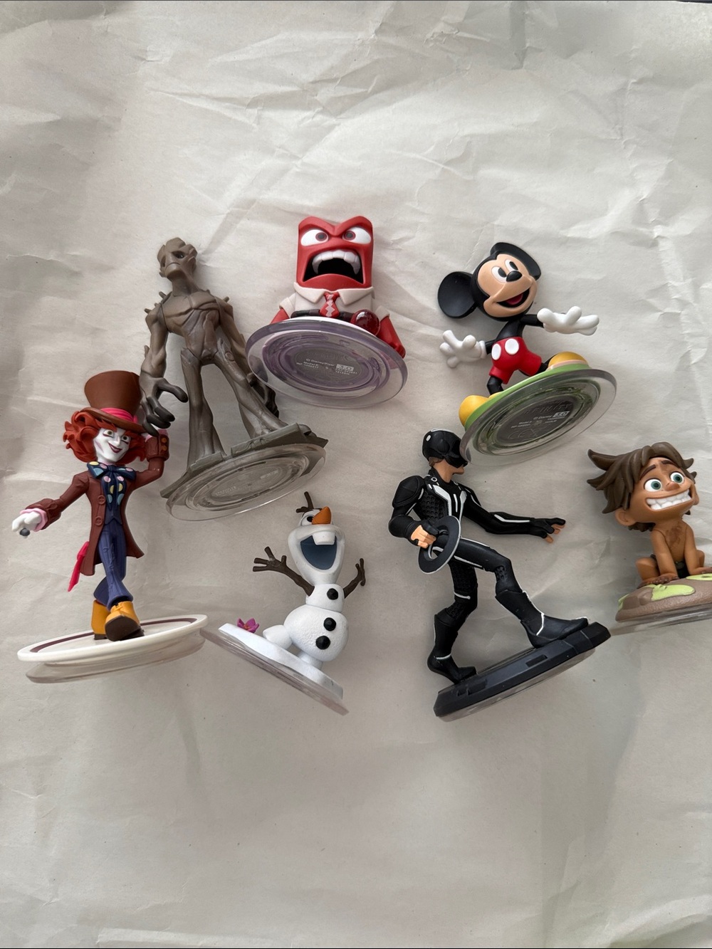 Disney infinity Character Figures Bundle -Olaf, Mickey, Groot, Anger, TRON